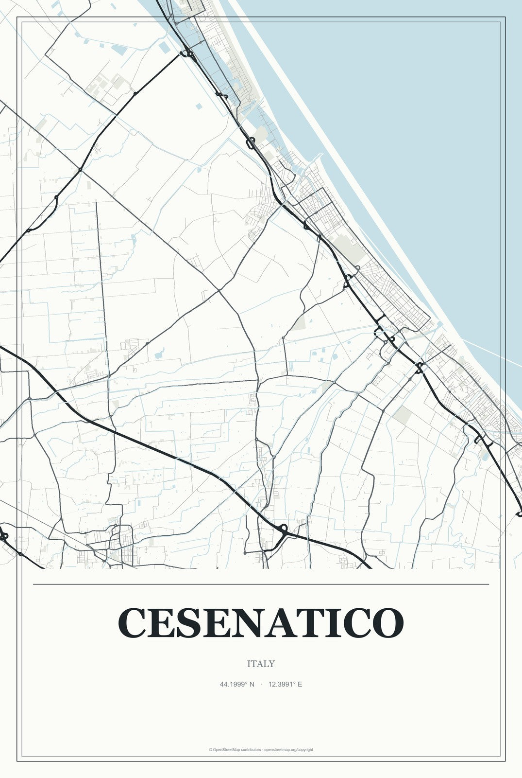 Cesenatico, Italy City Map Aluminum Sign in Gallery Air style