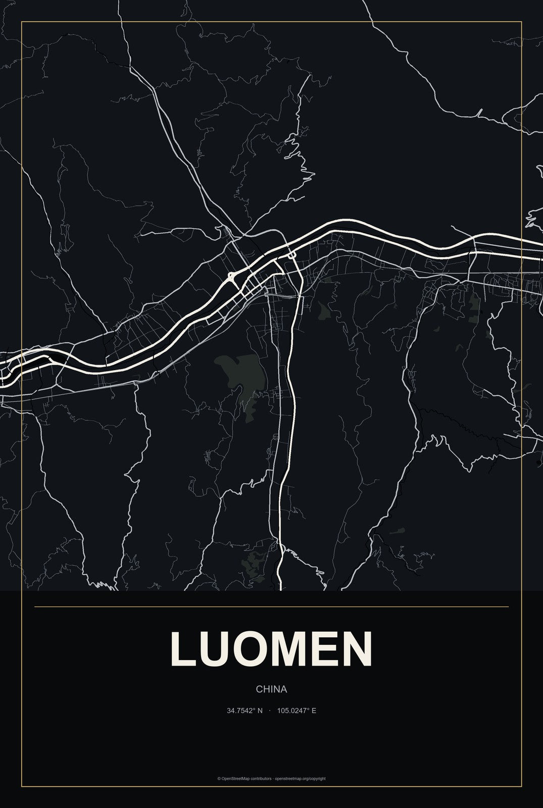 Luomen, China City Map Aluminum Sign in Metropolitan Noir style