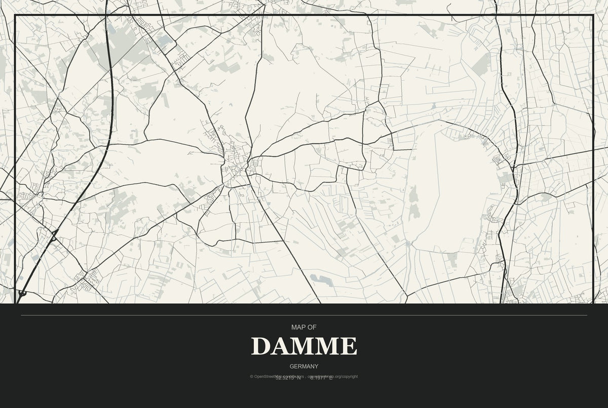 Damme, Germany City Map Aluminum Sign in Museum Plaque style