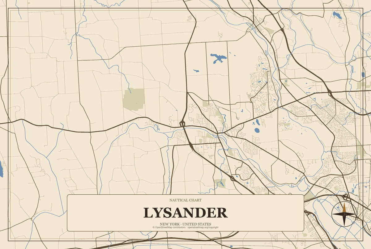 Lysander, New York City Map Aluminum Sign in Heritage Nautical style