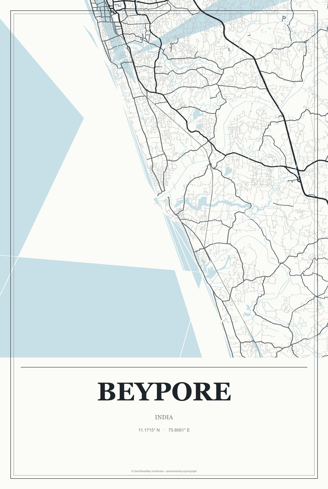 Beypore, India City Map Aluminum Sign in Gallery Air style