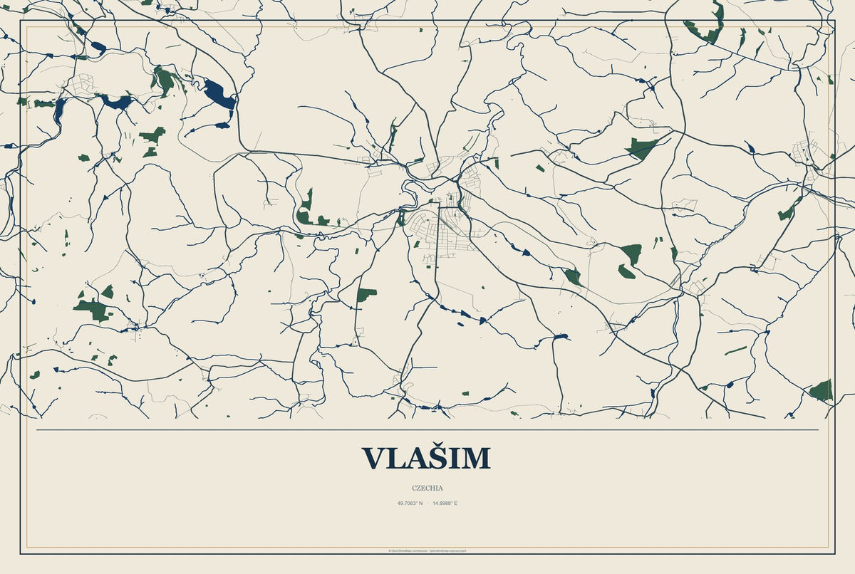 Vlašim, Czechia City Map Aluminum Sign in Coastal Cutout style