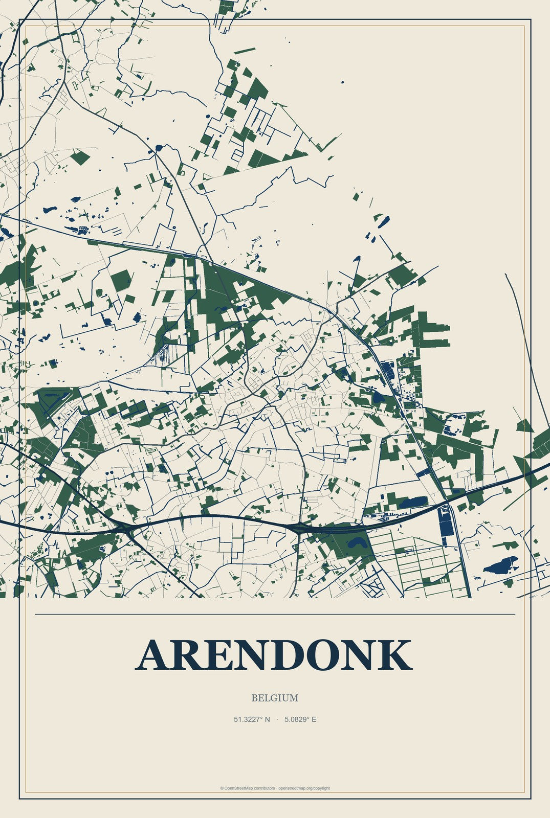 Arendonk, Belgium City Map Aluminum Sign in Coastal Cutout style