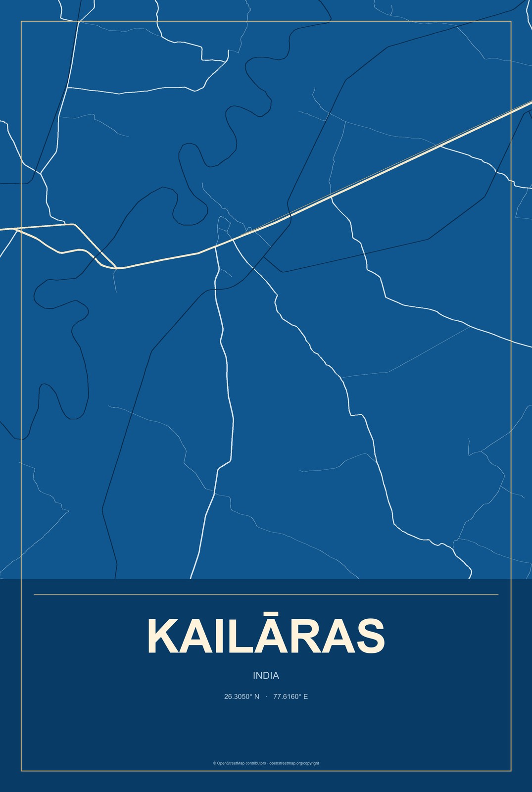 Kailāras, India City Map Aluminum Sign in Harbor Cobalt style