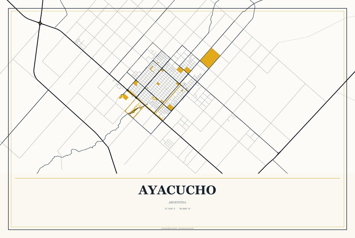 Ayacucho, Argentina City Map Aluminum Sign in Citrine Modern style