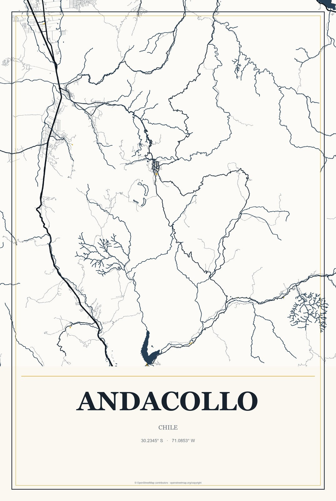 Andacollo, Chile City Map Aluminum Sign in Citrine Modern style