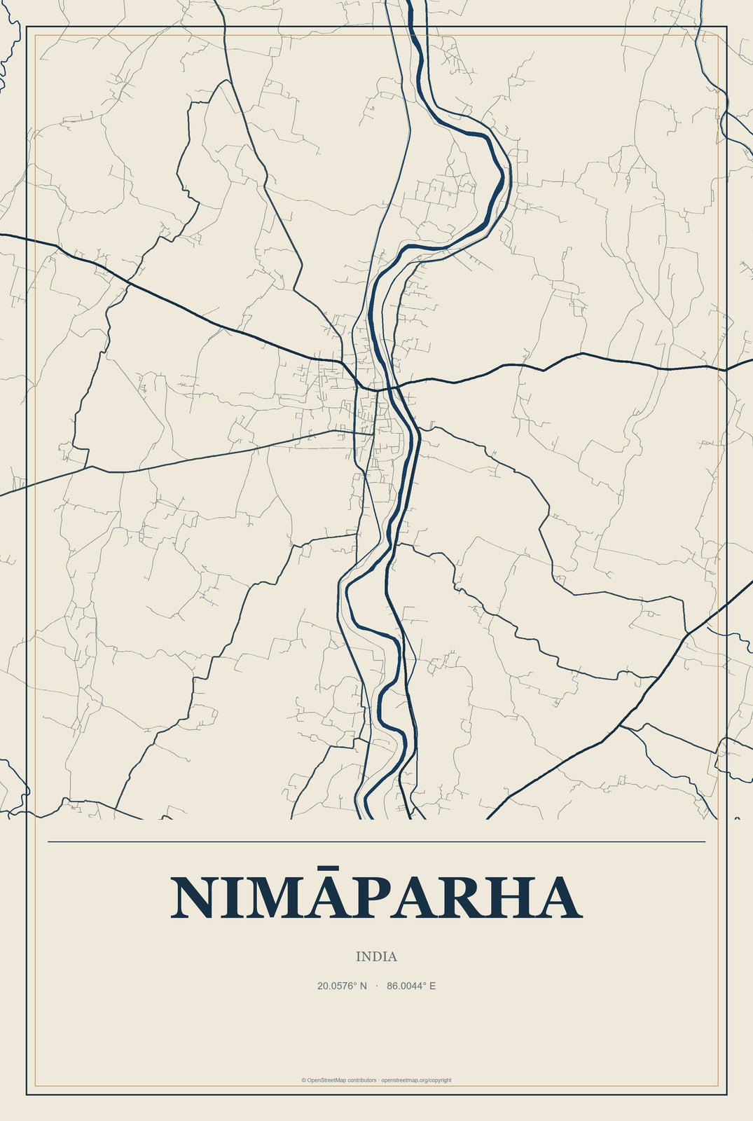 Nimāparha, India City Map Aluminum Sign in Coastal Cutout style
