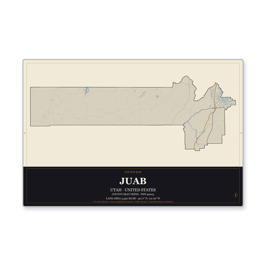 Juab County, Utah Map Aluminum Sign in Museum Plaque style