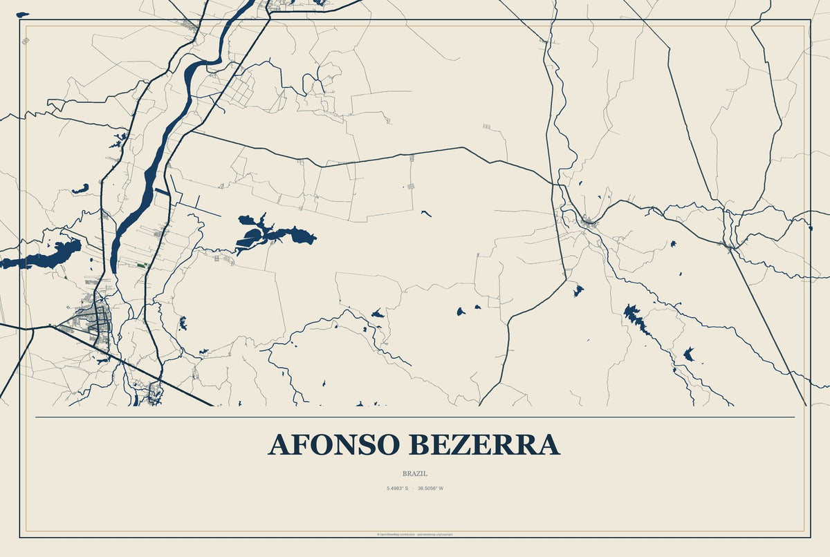 Afonso Bezerra, Brazil City Map Aluminum Sign in Coastal Cutout style