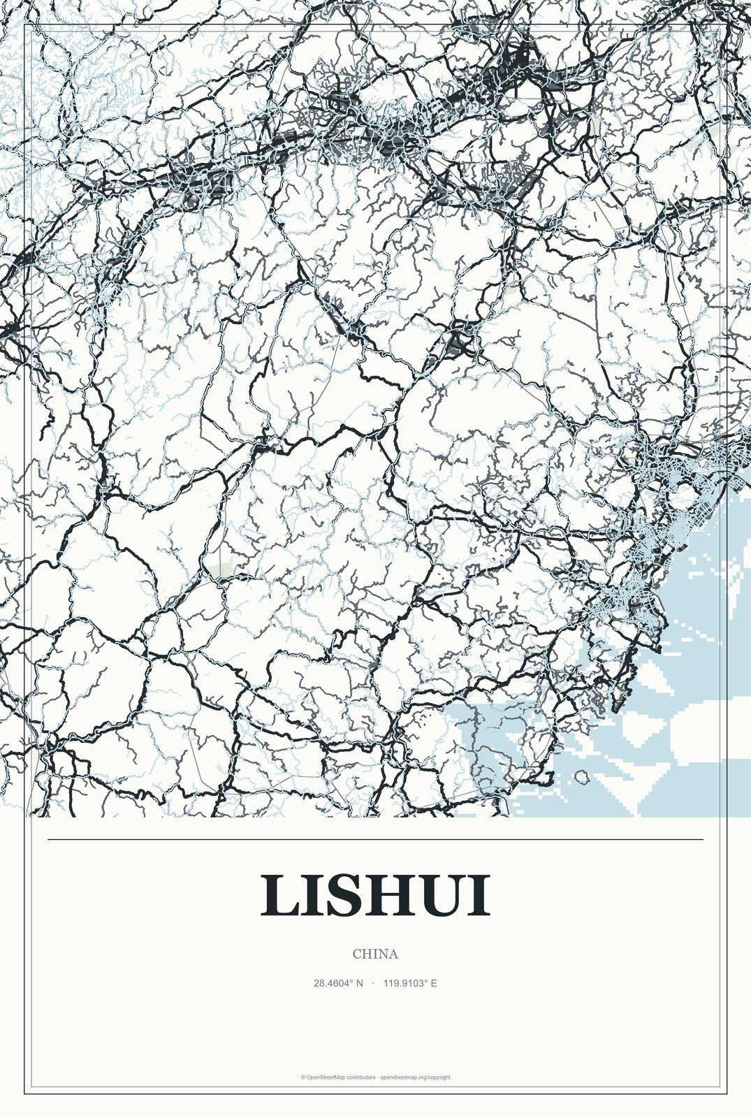 Lishui, China City Map Aluminum Sign in Gallery Air style