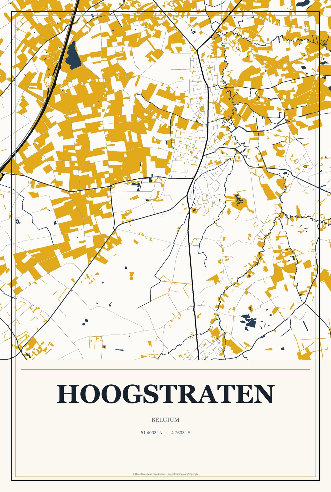 Hoogstraten, Belgium City Map Aluminum Sign in Citrine Modern style