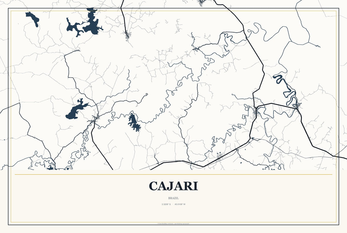 Cajari, Brazil City Map Aluminum Sign in Citrine Modern style