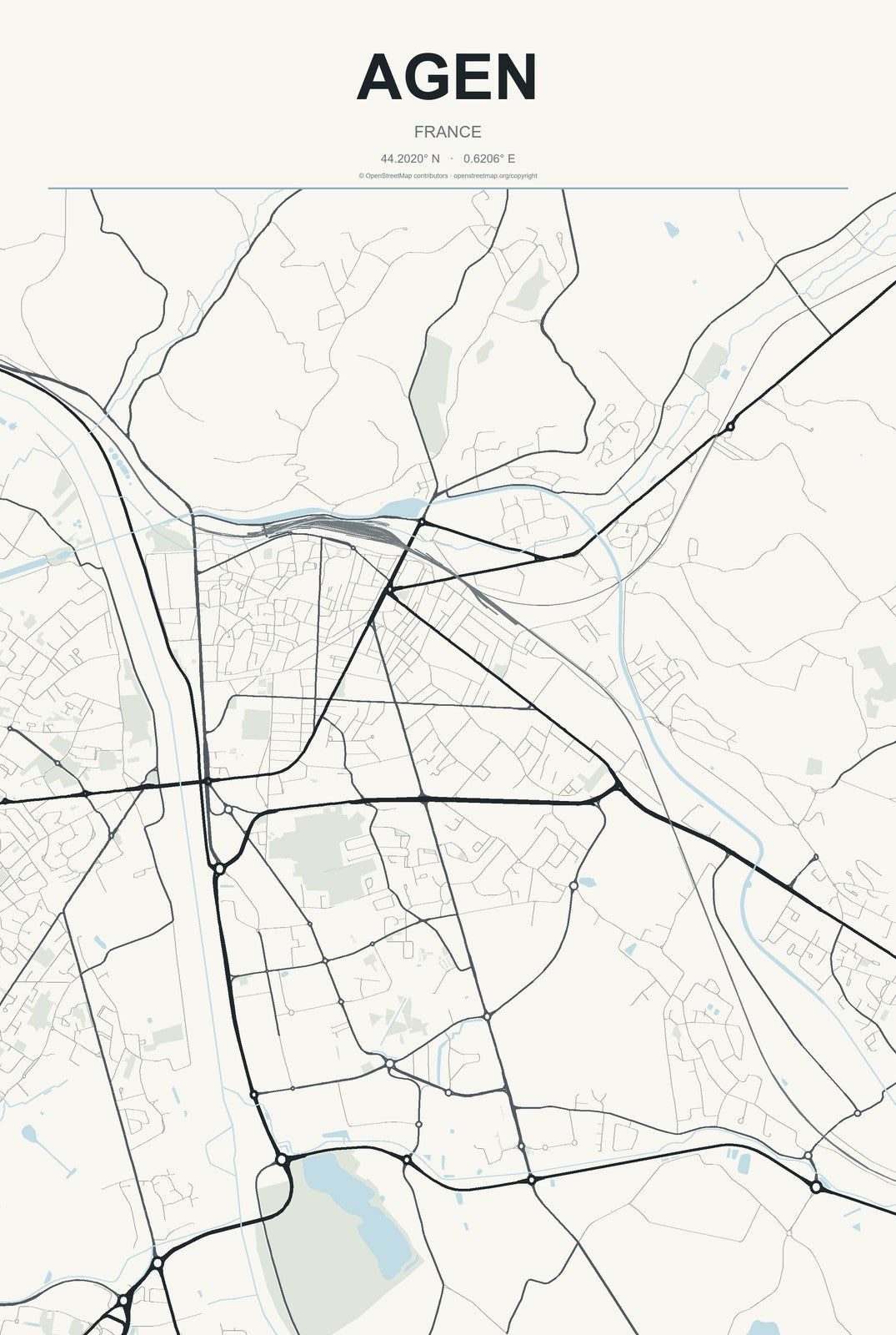 Agen, France City Map Aluminum Sign in Headline Atlas style