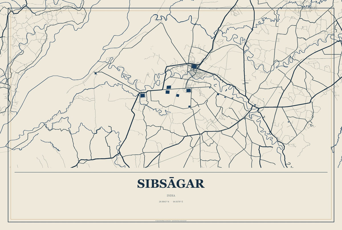 Sibsāgar, India City Map Aluminum Sign in Coastal Cutout style