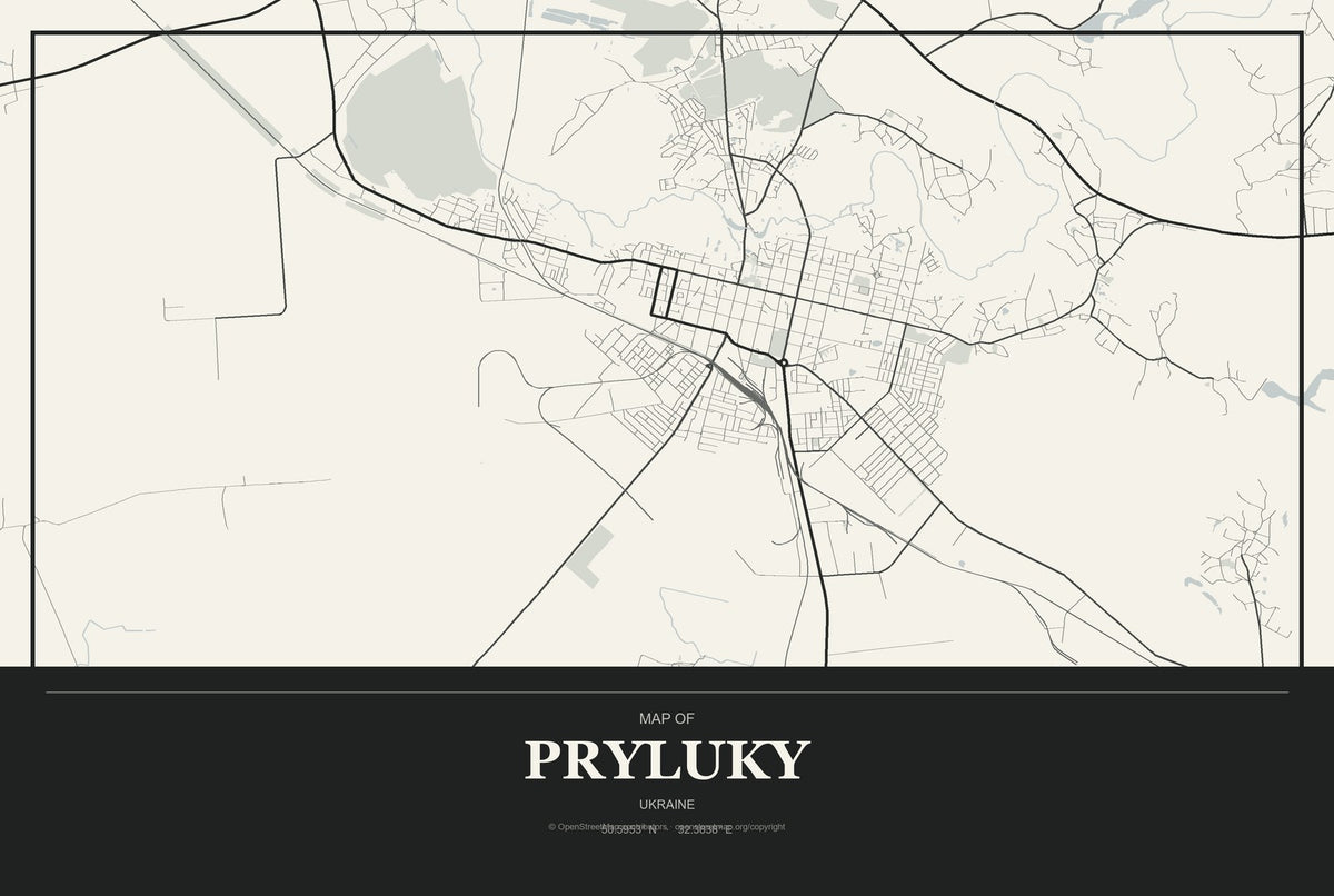 Pryluky, Ukraine City Map Aluminum Sign in Museum Plaque style