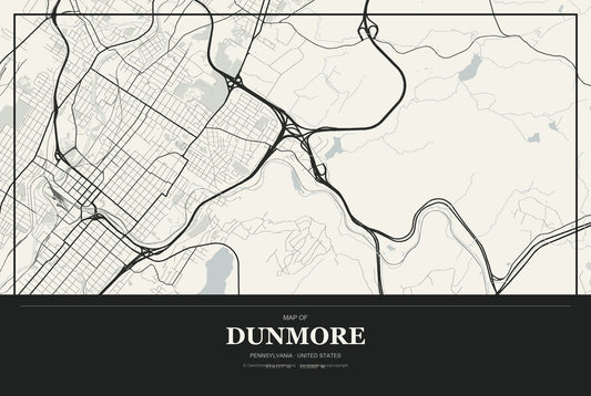 Dunmore, Pennsylvania City Map Aluminum Sign in Museum Plaque style