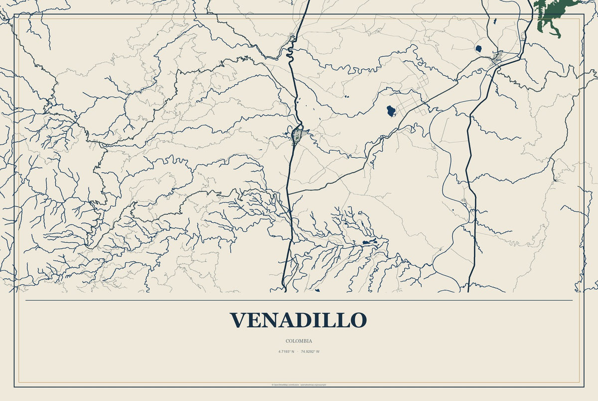Venadillo, Colombia City Map Aluminum Sign in Coastal Cutout style