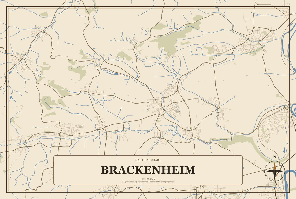 Brackenheim, Germany City Map Aluminum Sign in Heritage Nautical style