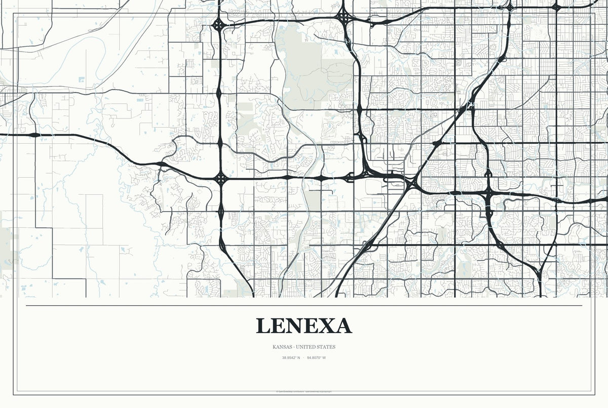 Lenexa, Kansas City Map Aluminum Sign in Gallery Air style
