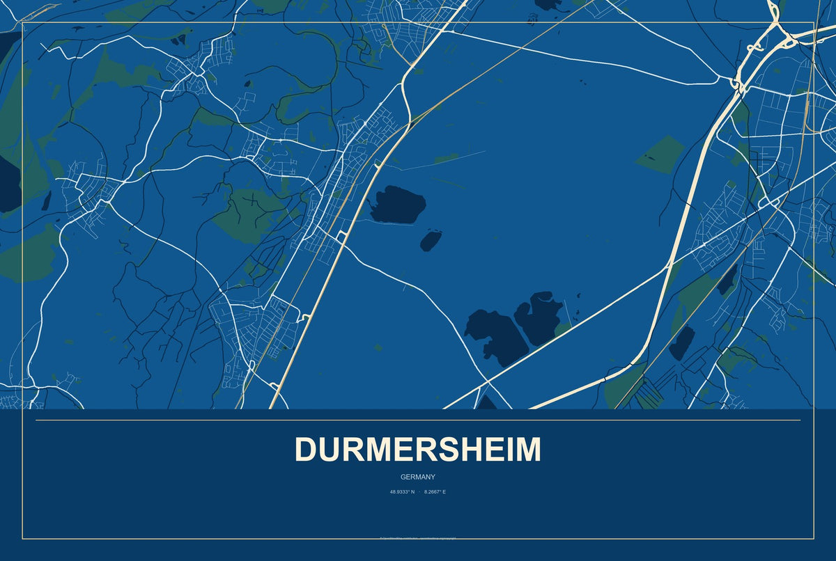 Durmersheim, Germany City Map Aluminum Sign in Harbor Cobalt style