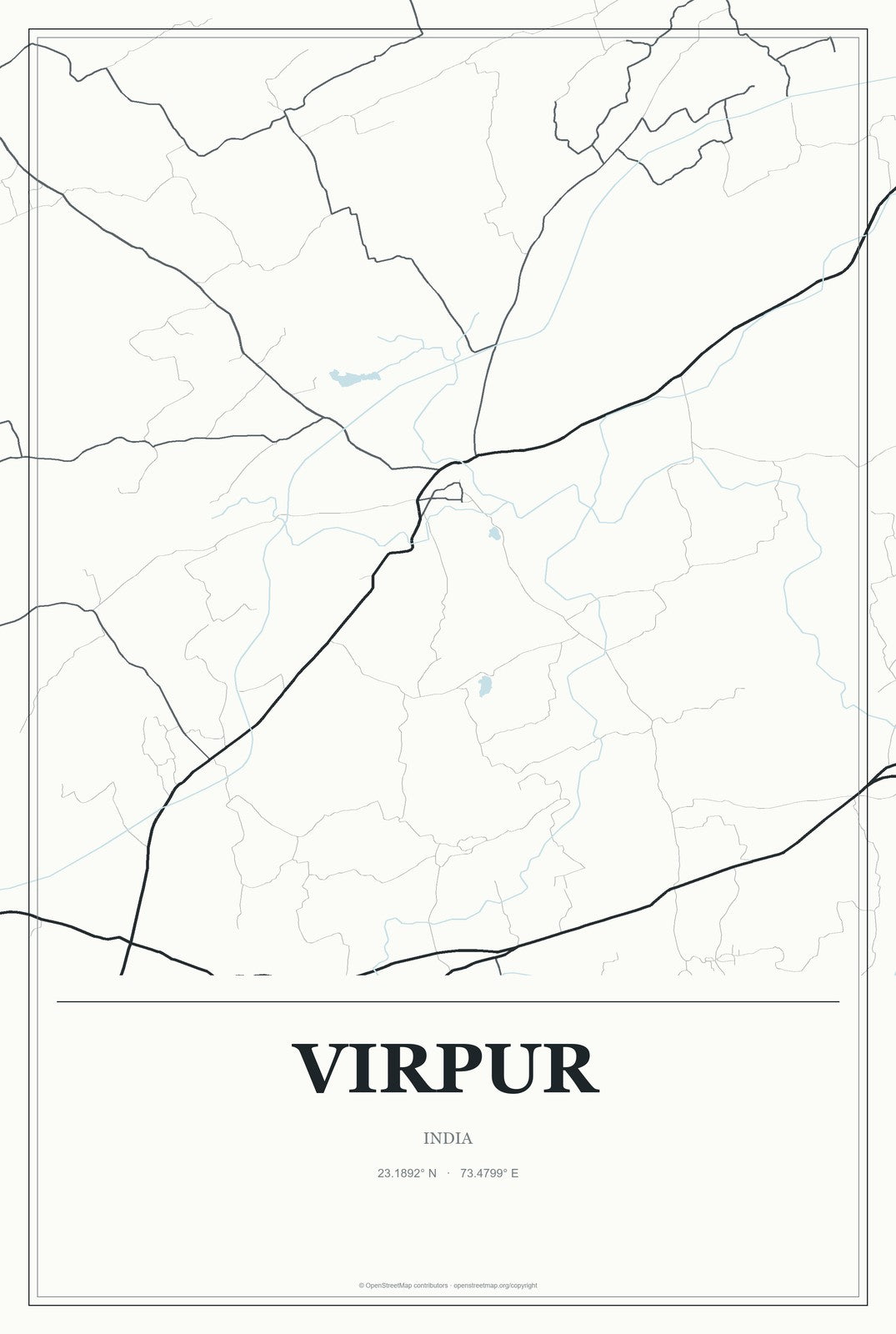 Virpur, India City Map Aluminum Sign in Gallery Air style