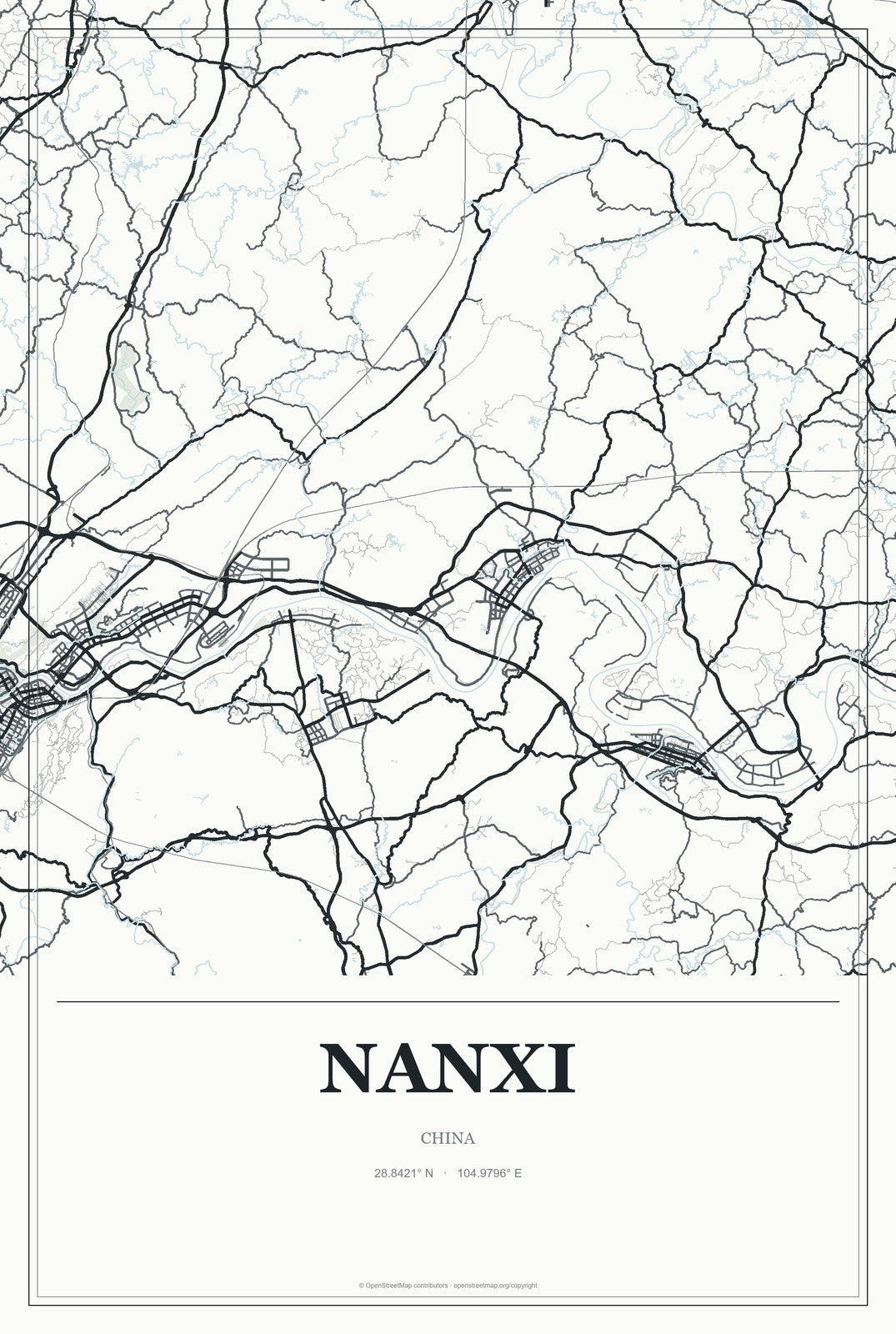 Nanxi, China City Map Aluminum Sign in Gallery Air style