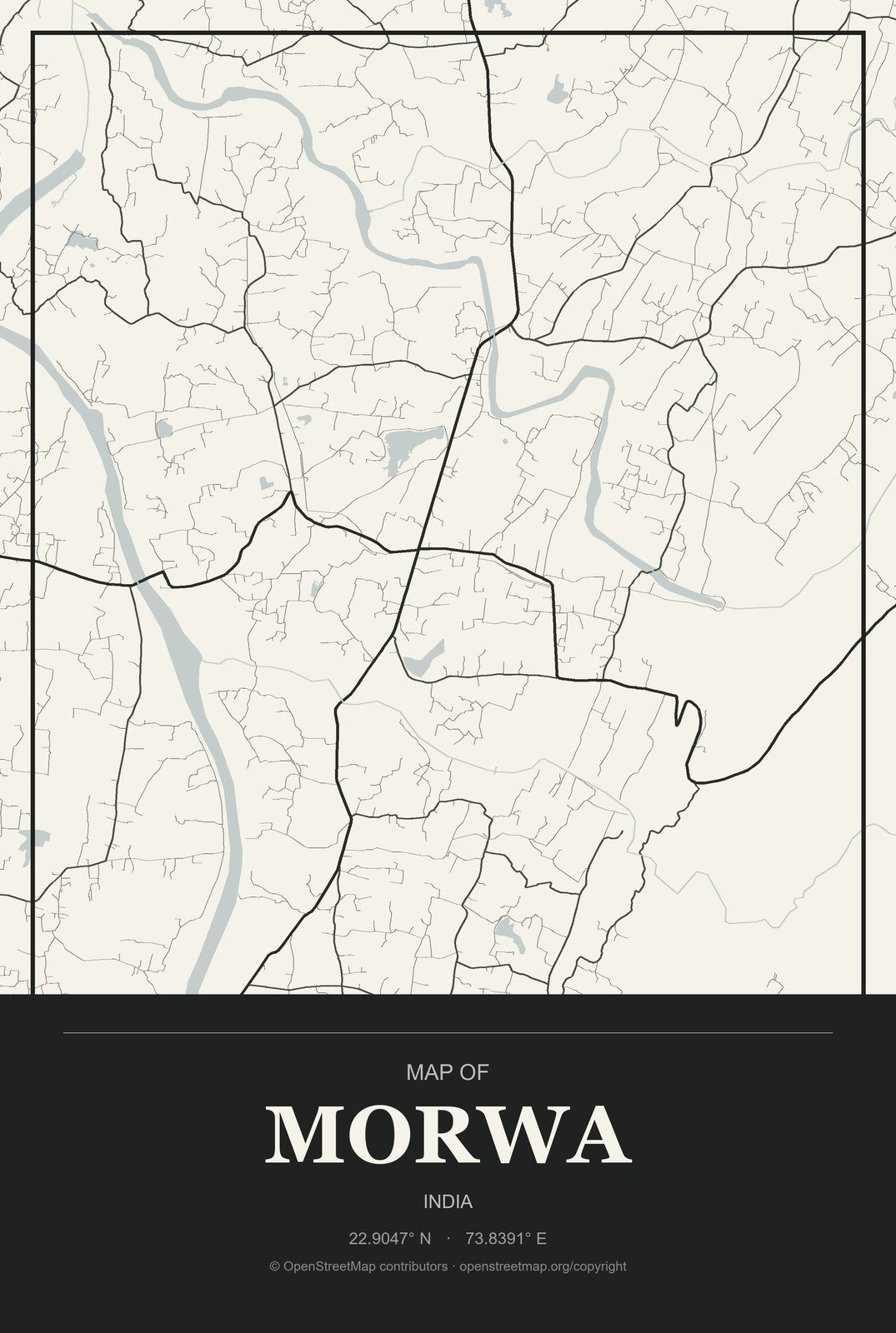 Morwa, India City Map Aluminum Sign in Museum Plaque style