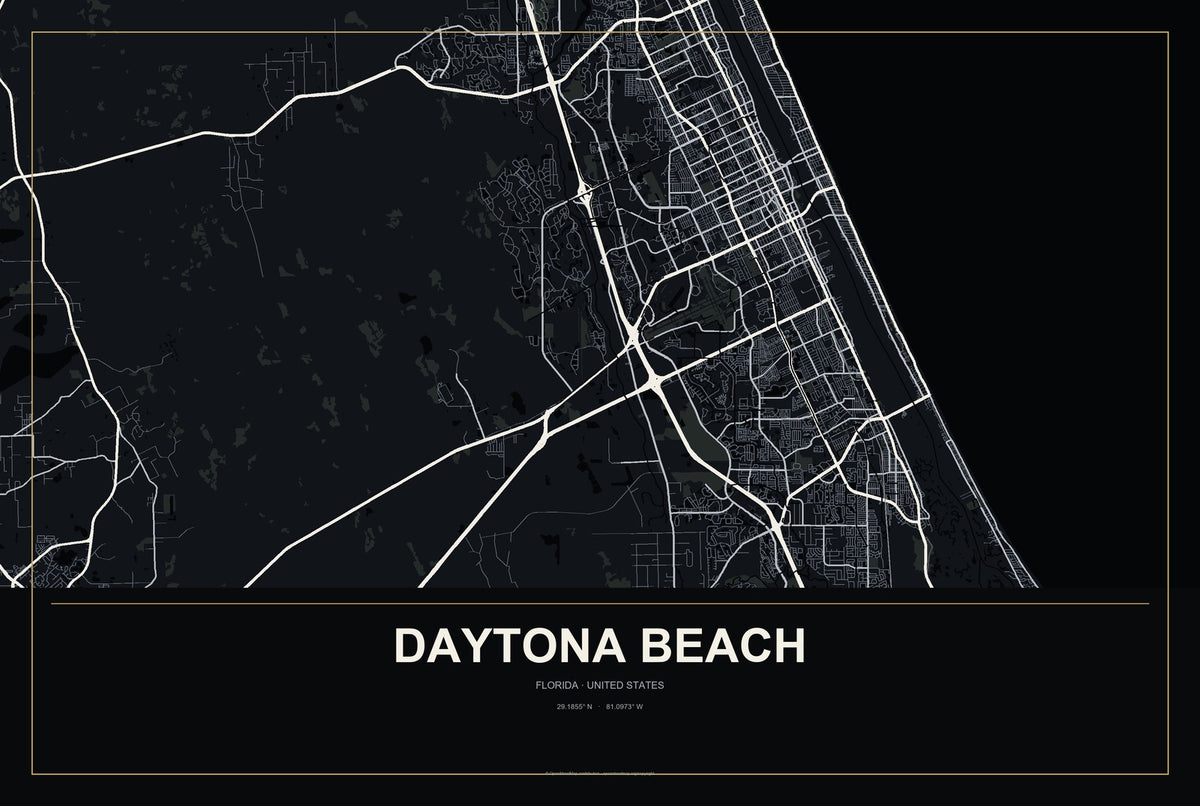 Daytona Beach, Florida City Map Aluminum Sign in Metropolitan Noir style