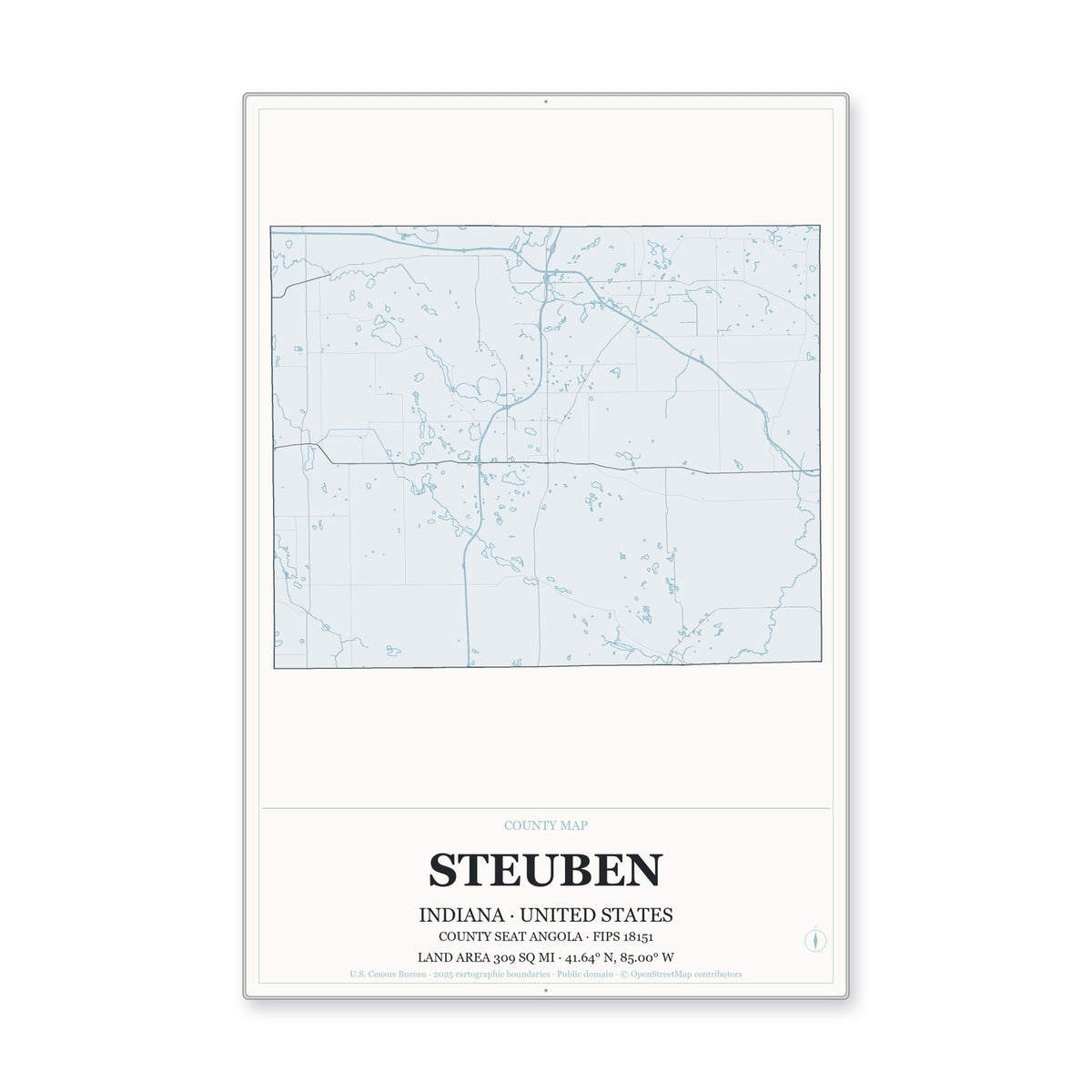 Steuben County, Indiana Map Aluminum Sign in Gallery Air style