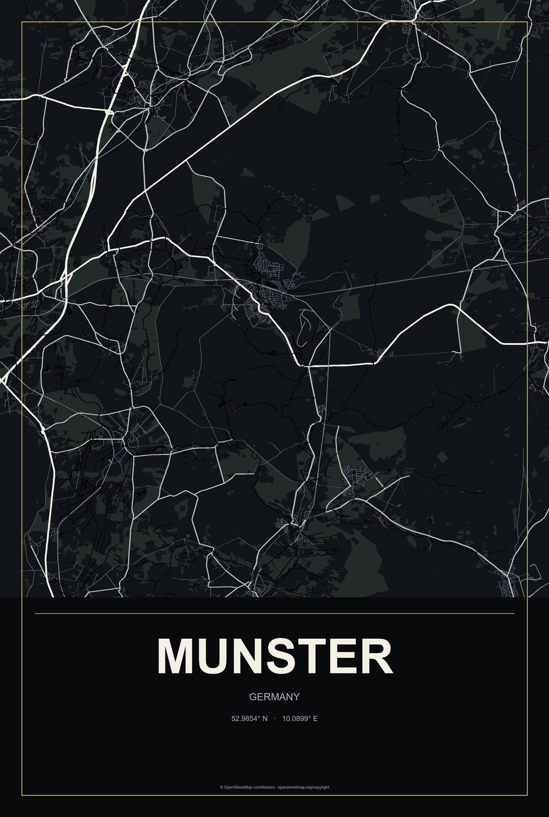 Munster, Germany City Map Aluminum Sign in Metropolitan Noir style