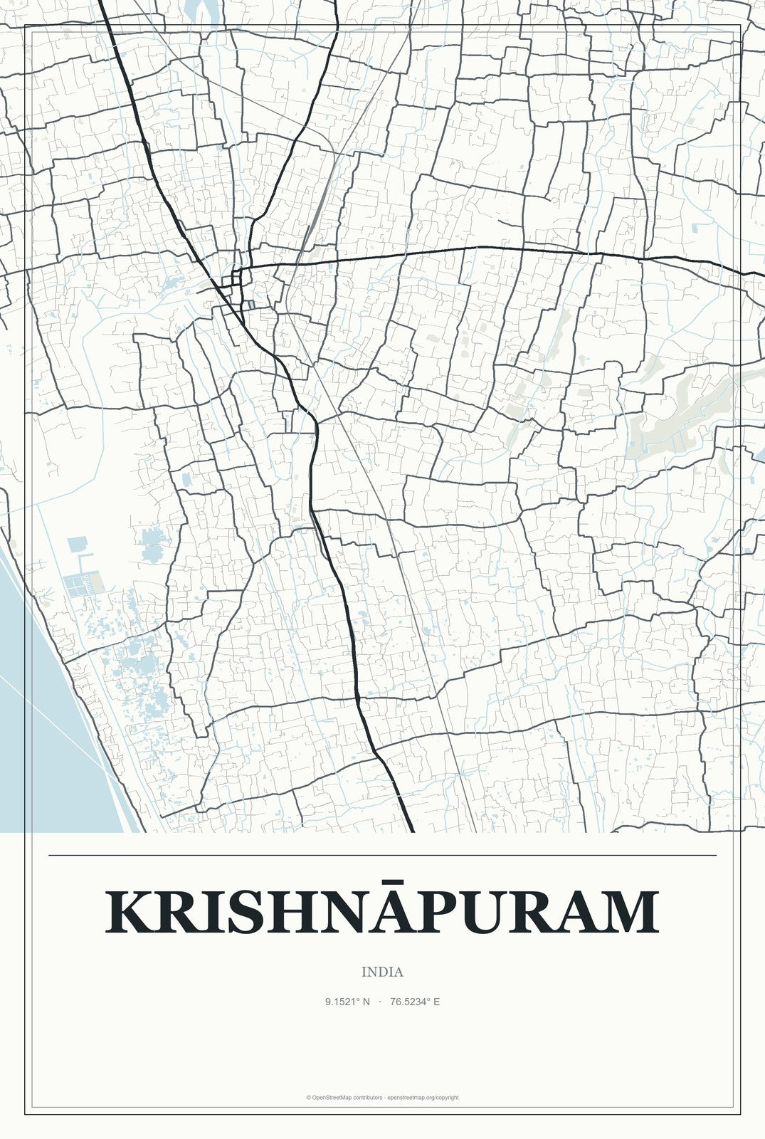 Krishnāpuram, India City Map Aluminum Sign in Gallery Air style