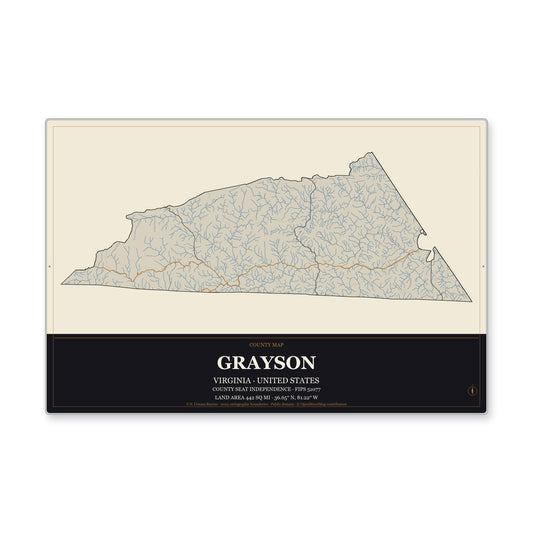 Grayson County, Virginia Map Aluminum Sign in Museum Plaque style