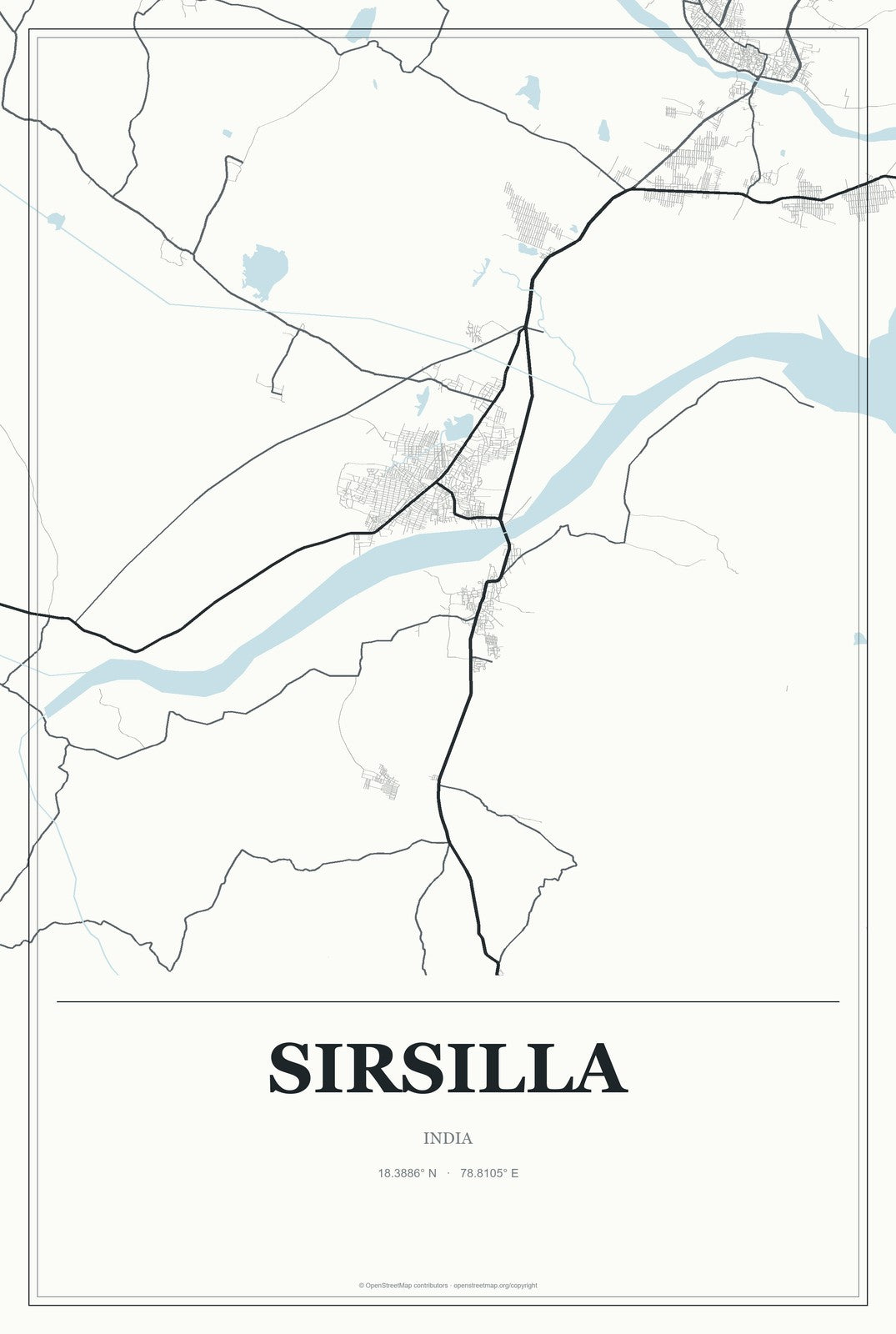Sirsilla, India City Map Aluminum Sign in Gallery Air style