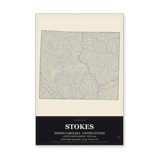 Stokes County, North Carolina Map Aluminum Sign in Museum Plaque style