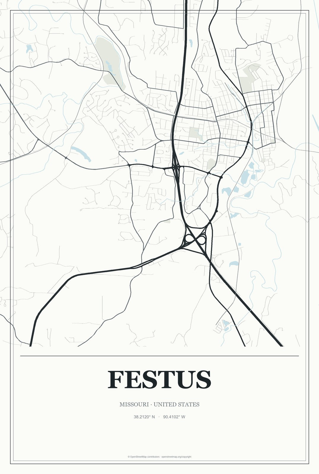 Festus, Missouri City Map Aluminum Sign in Gallery Air style