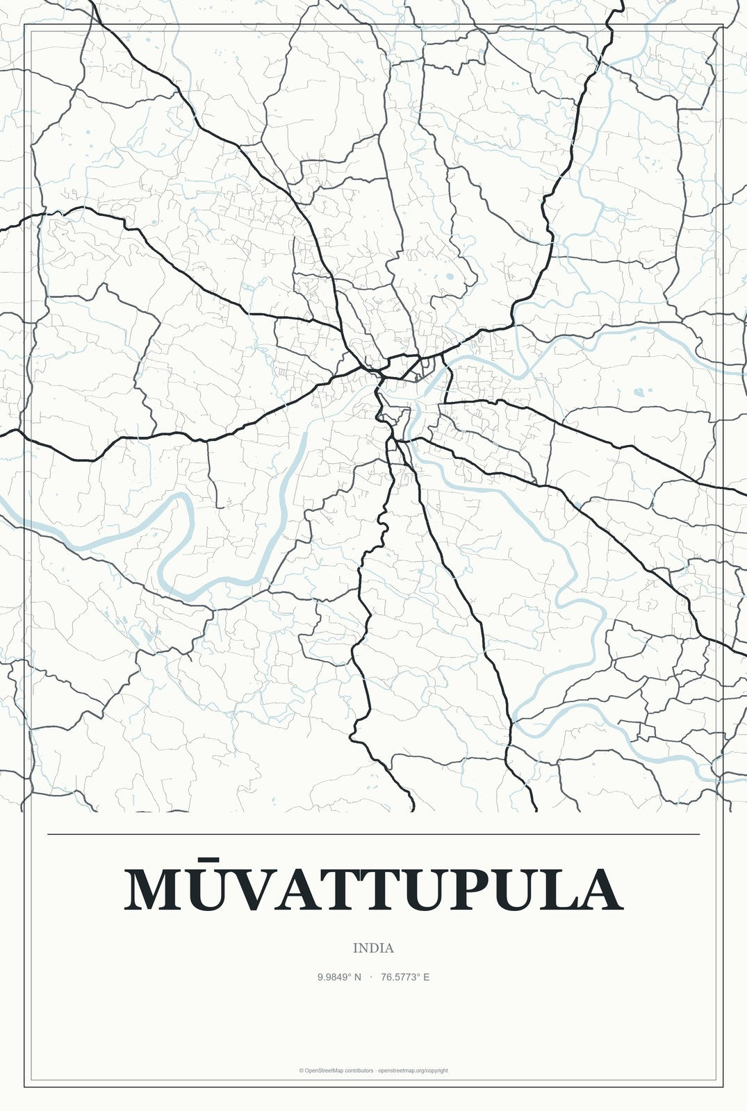 Mūvattupula, India City Map Aluminum Sign in Gallery Air style