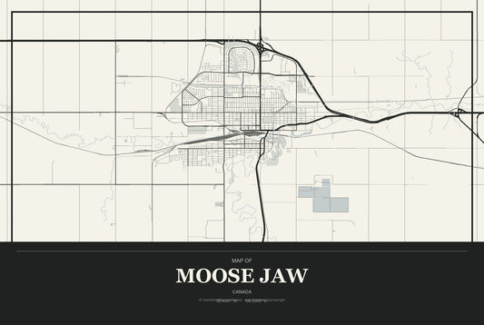 Moose Jaw, Canada City Map Aluminum Sign in Museum Plaque style