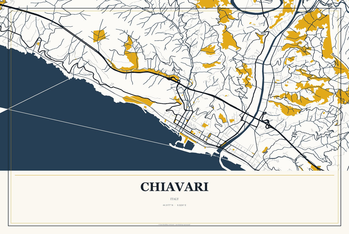 Chiavari, Italy City Map Aluminum Sign in Citrine Modern style