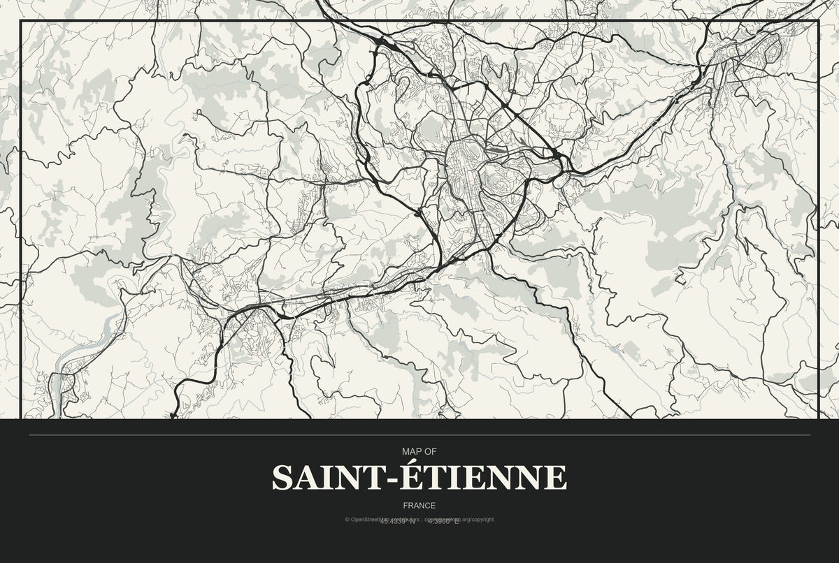 Saint-Étienne, France City Map Aluminum Sign in Museum Plaque style
