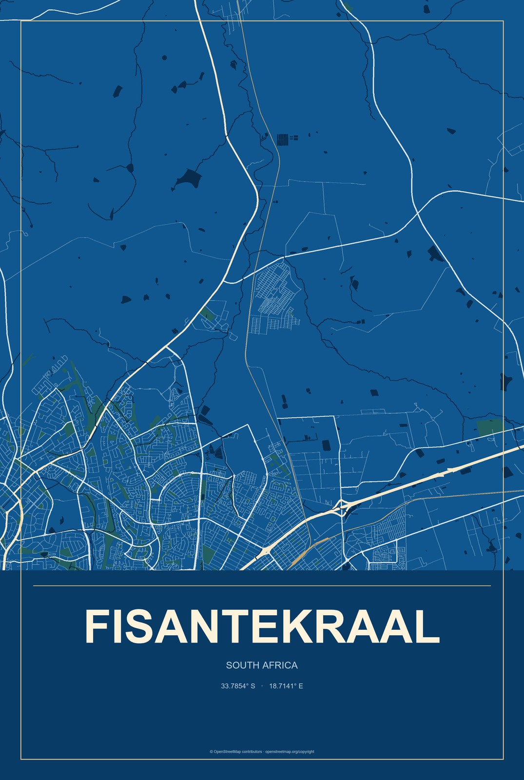 Fisantekraal, South Africa City Map Aluminum Sign in Harbor Cobalt style