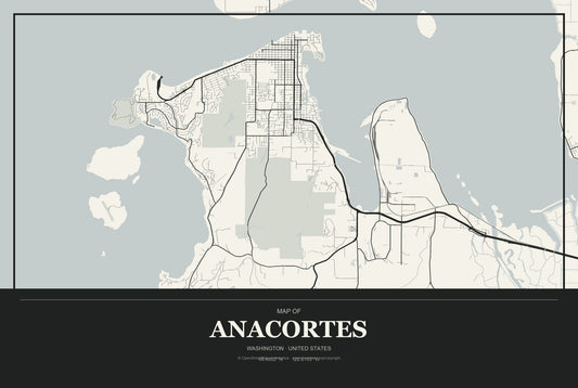 Anacortes, Washington City Map Aluminum Sign in Museum Plaque style