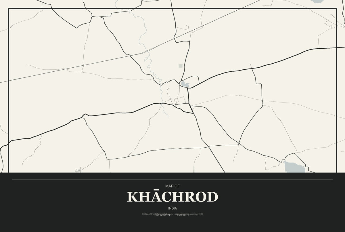 Khāchrod, India City Map Aluminum Sign in Museum Plaque style