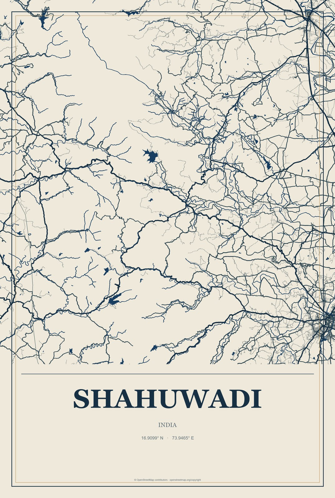 Shahuwadi, India City Map Aluminum Sign in Coastal Cutout style