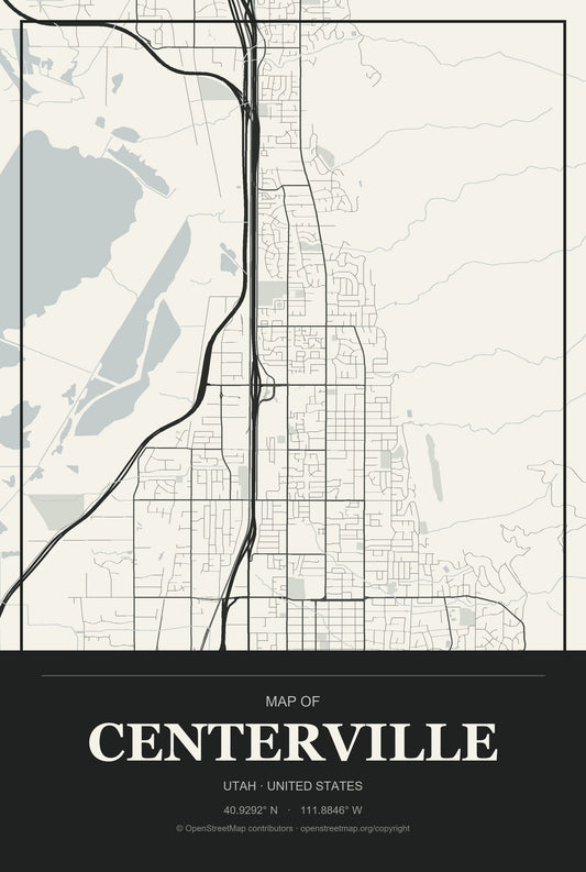 Centerville, Utah City Map Aluminum Sign in Museum Plaque style