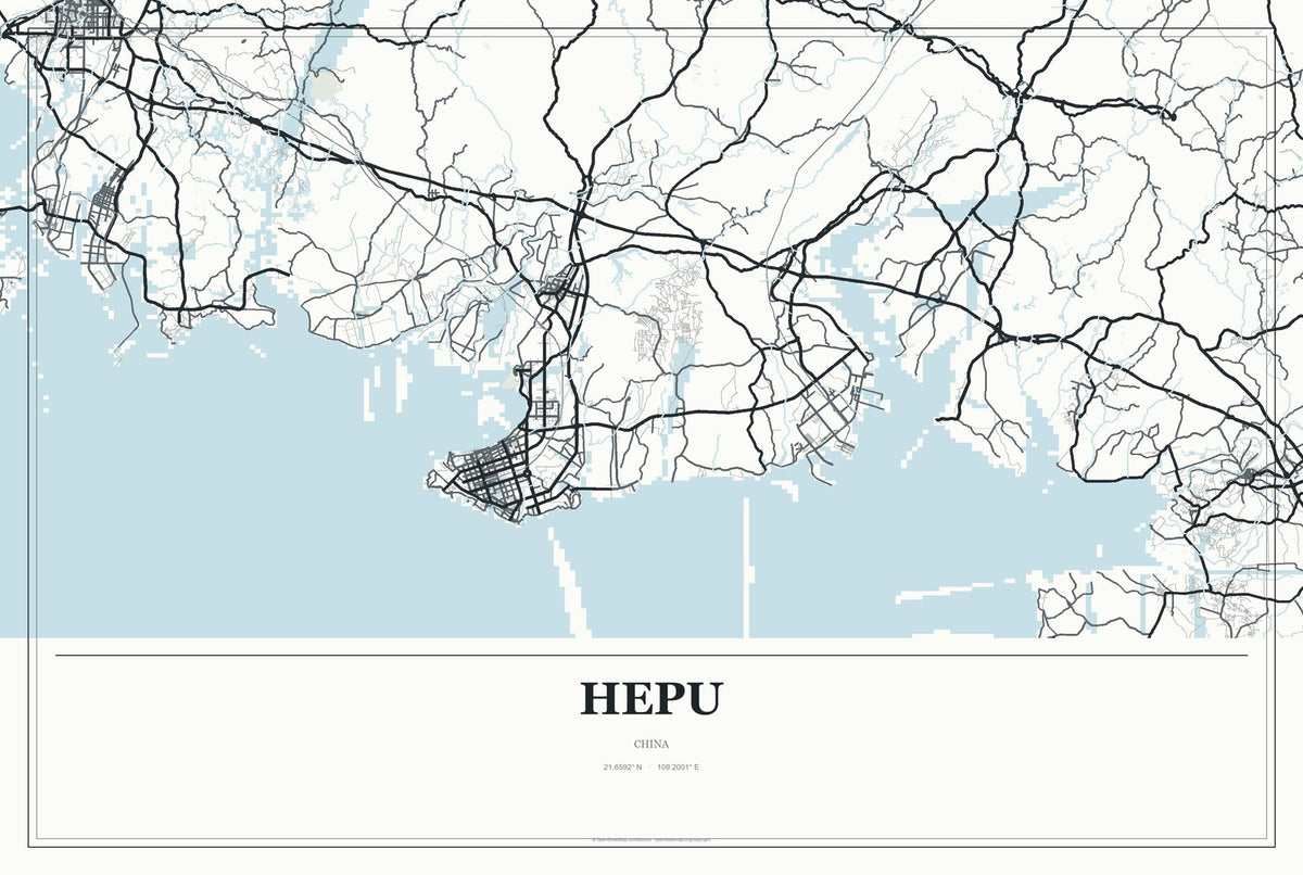 Hepu, China City Map Aluminum Sign in Gallery Air style