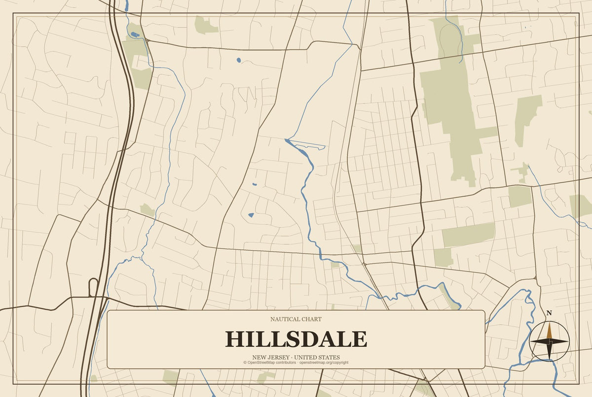 Hillsdale, New Jersey City Map Aluminum Sign in Heritage Nautical style