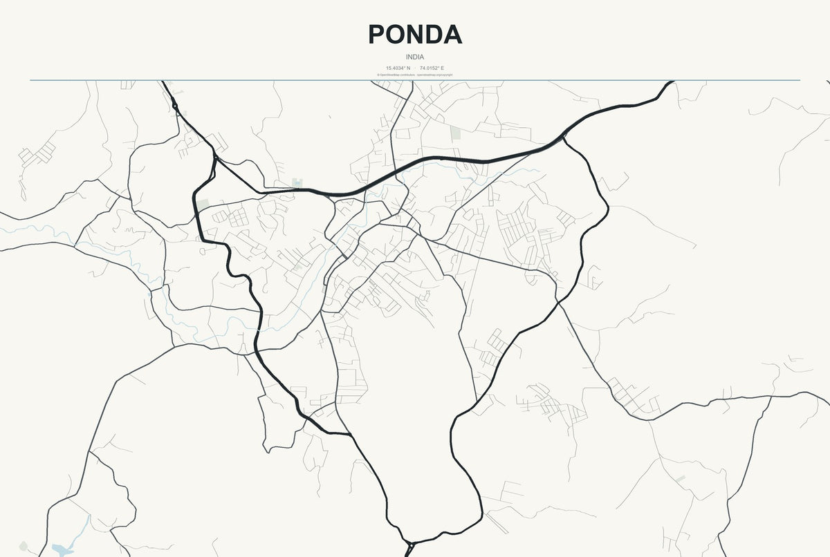 Ponda, India City Map Aluminum Sign in Headline Atlas style