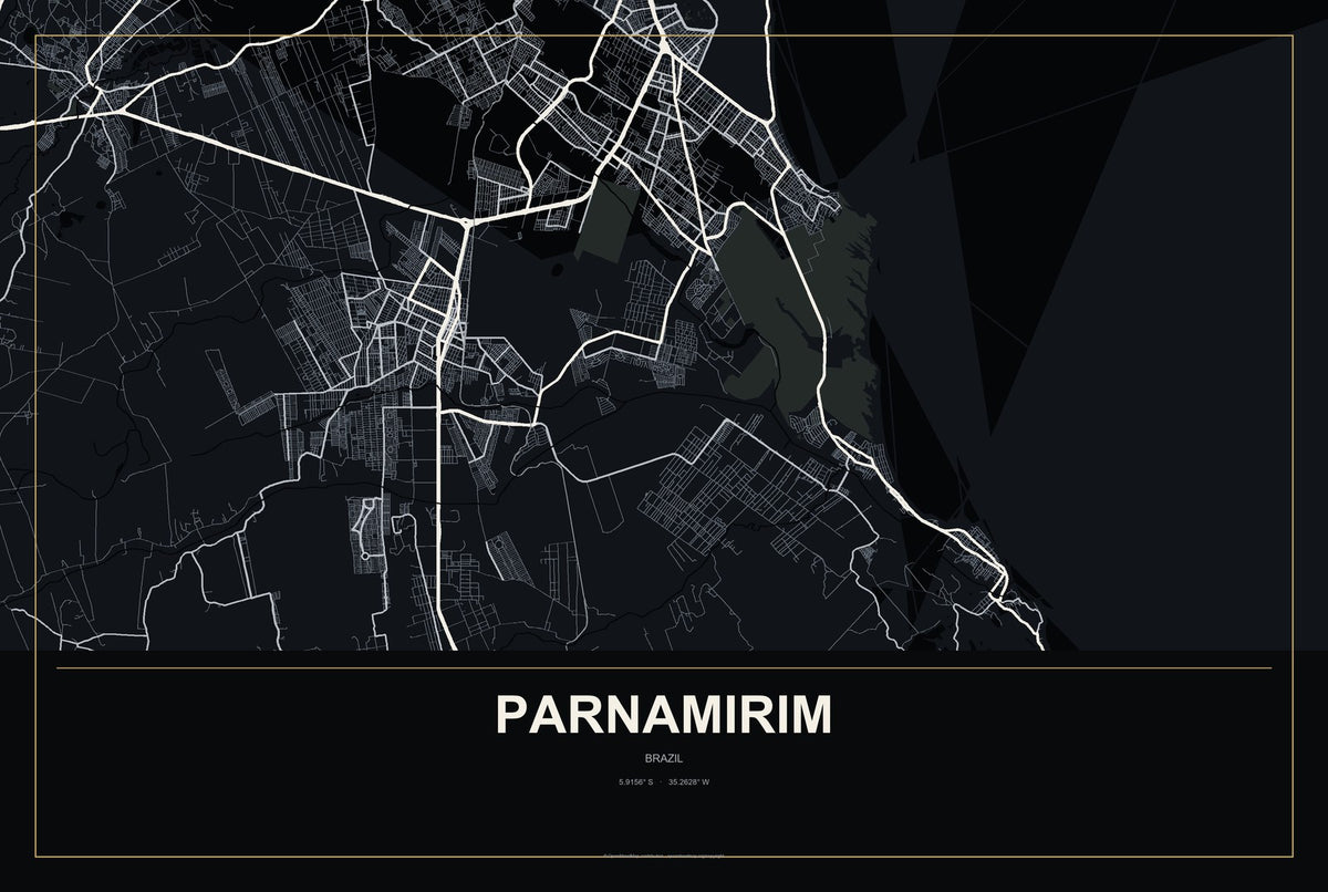 Parnamirim, Pernambuco, Brazil City Map Aluminum Sign in Metropolitan Noir style