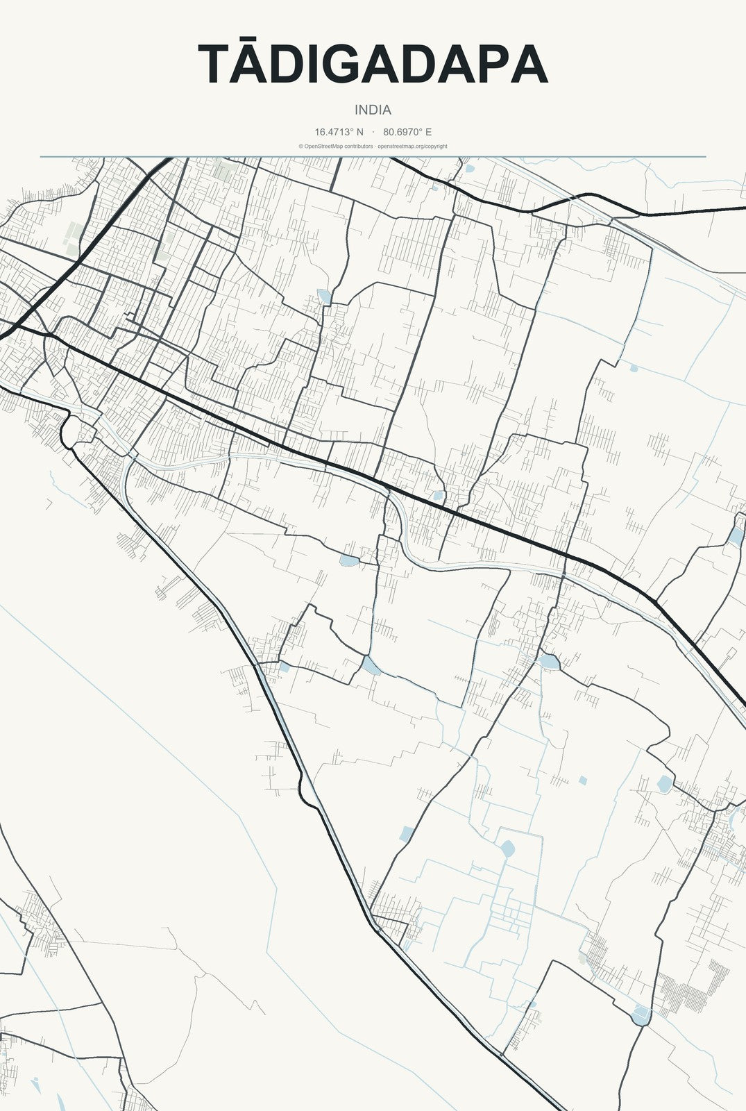 Tādigadapa, India City Map Aluminum Sign in Headline Atlas style