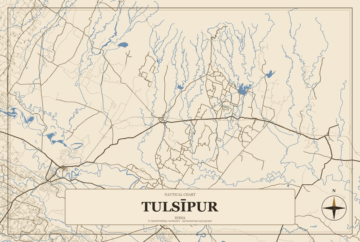 Tulsīpur, India City Map Aluminum Sign in Heritage Nautical style